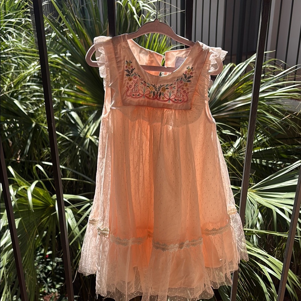 Tahari Peach Embroidered Dress